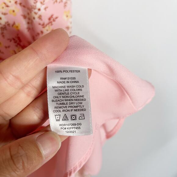 Lola and Grace Medium M Pink Ditsy Floral Tie Strap Skater Dress Smocked Back - Picture 7 of 9